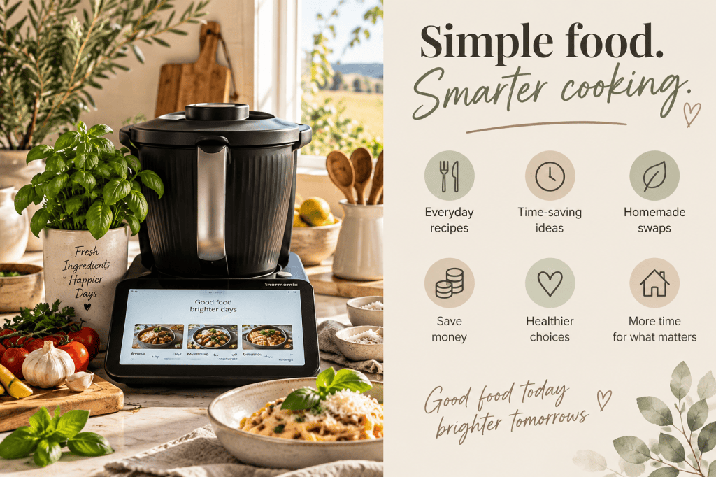 Thermomix® TM7 with fresh ingredients and Gamble Creek Farm’s simple food, smarter cooking message.
