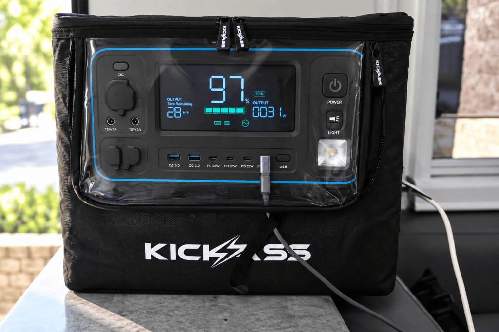 Kickass 2400 power station powers the appliances in the caravan, including Starlink and Thermomix TM7.